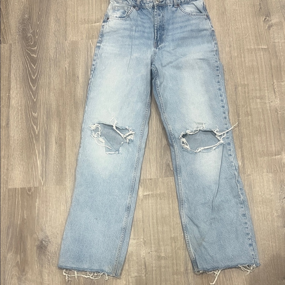 Zara Light Blue Distressed Boyfriend boot  Leg Jeans